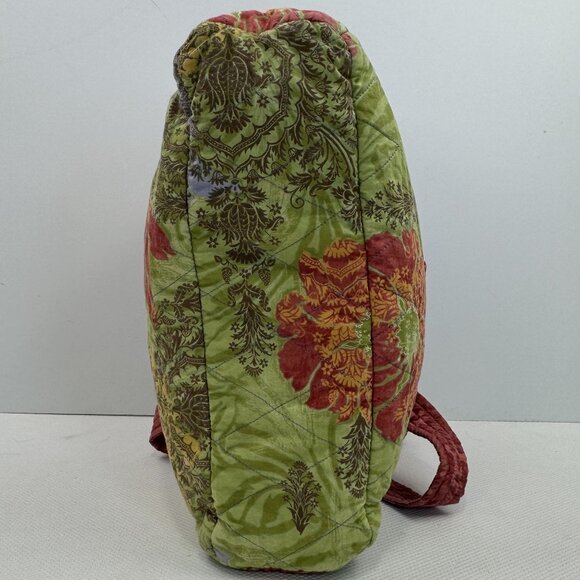 Handcrafted Multi-Color Quilted Fabric Tote Bag Zipper Closure Button Pockets - Picture 7 of 16